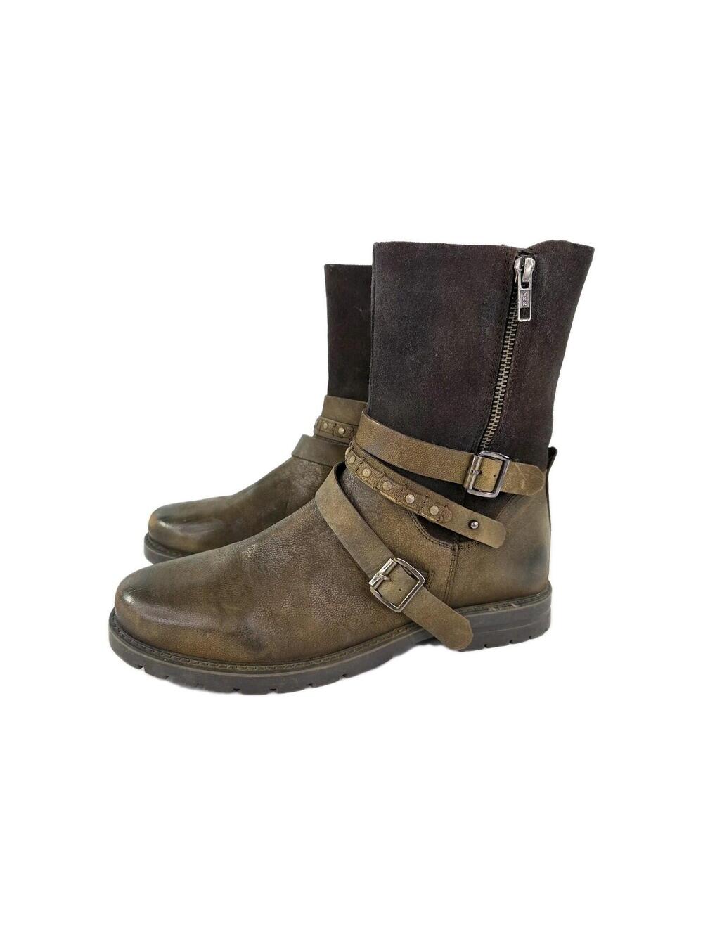 BED|STU Roan leather buckled side zip Boot US 9 Womens Olive Combat Ankle Boots